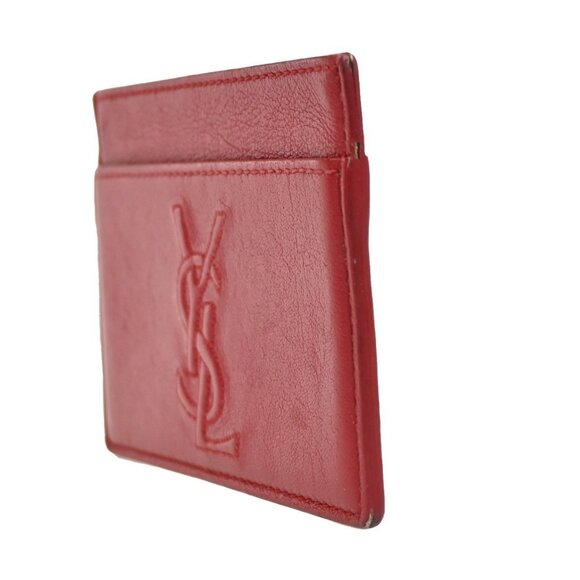 YVES SAINT LAURENT YSL Logo Card Case Wallet Leather Red Made in Italy 63KB290 - Picture 10 of 16